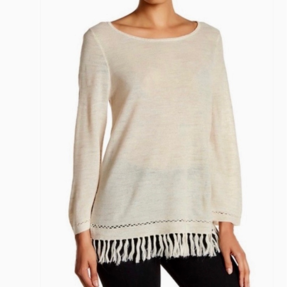 Joie Annalie Fringed Sweater Women’s Size S Boat Neck Pullover Linen Wool Blend